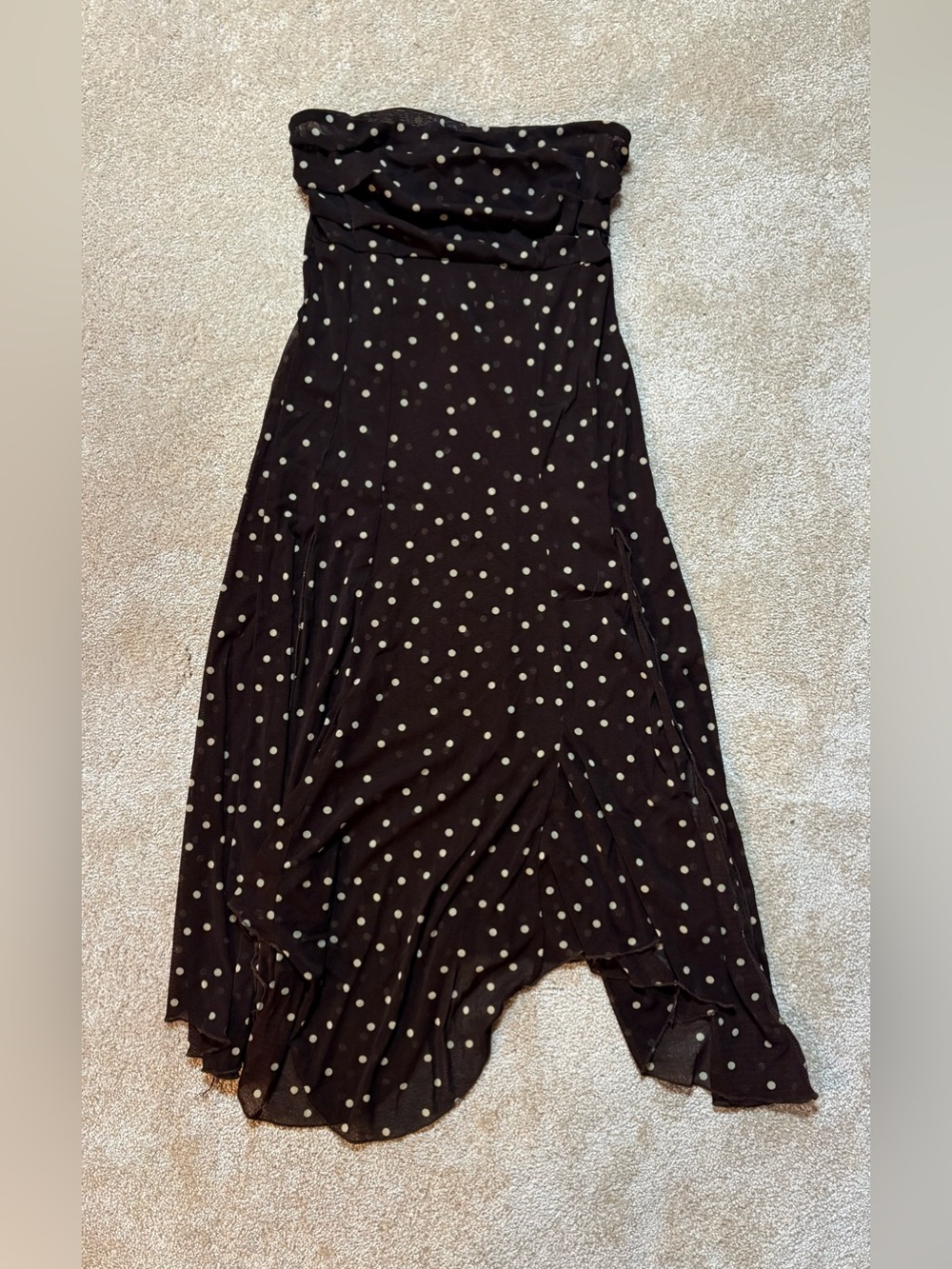 Sans Souci Sheer Brown Strapless Polka Dot Maxi Dress Size Medium